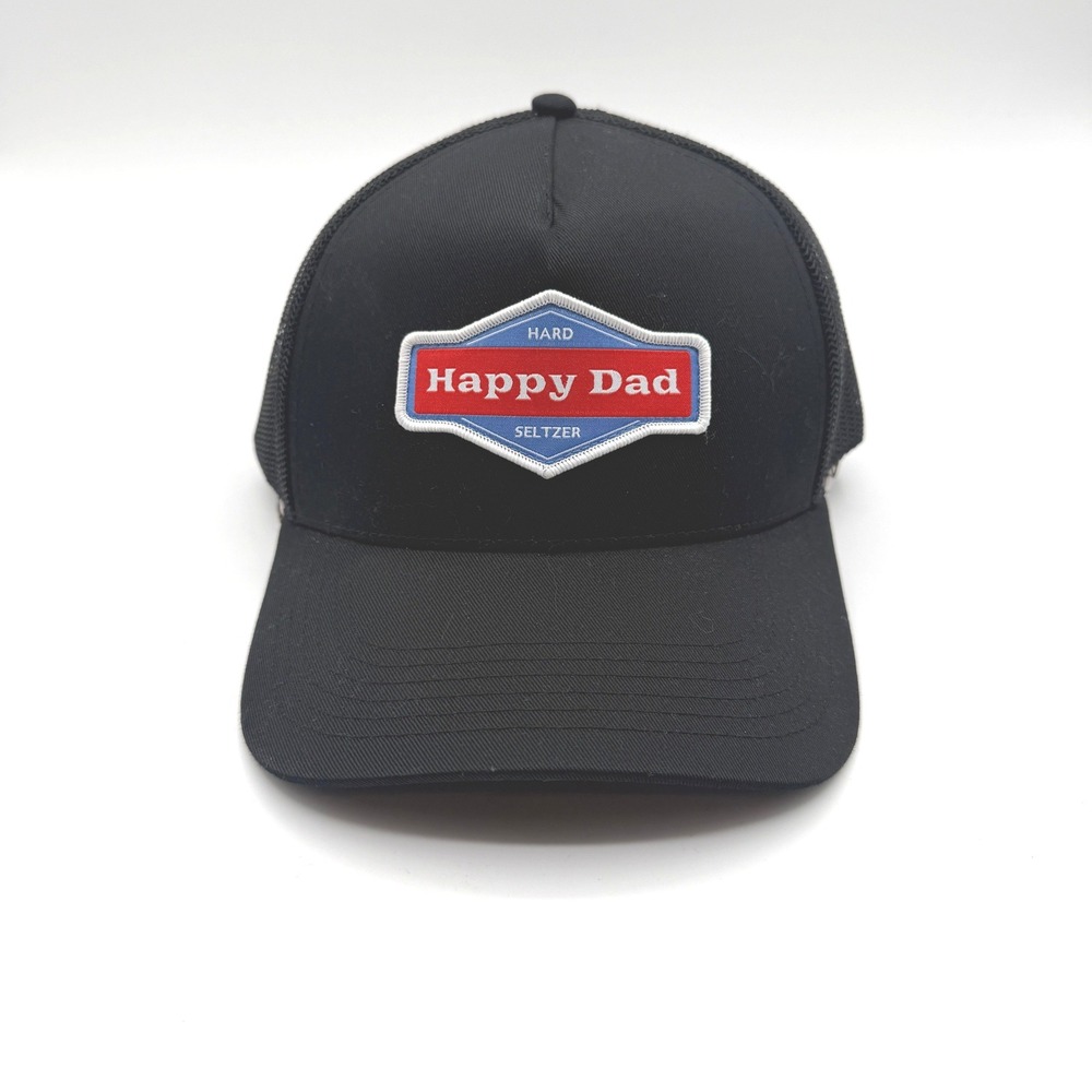 Happy Dad Trucker Hat Mens OSFA Black Logo Patch Snapback Mesh Breathable Cap
